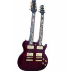 Dimavery LP Doubleneck Donkerrood Custom Flower Inlays